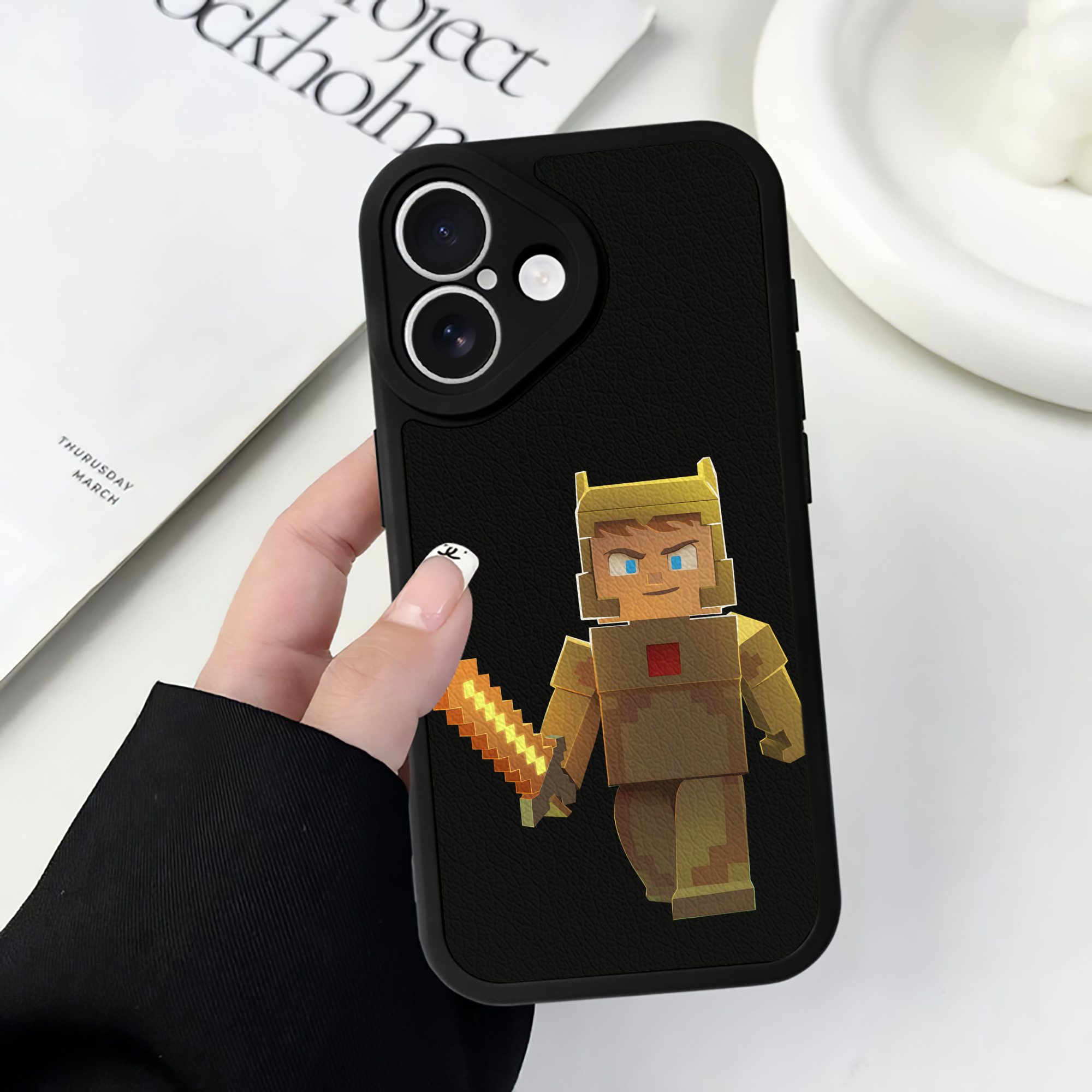 （画像用） マインクラフト ブロックの世界 Minecraft MC Block world 【iPhone 16シリーズ対応】シリコンスマホケース（レザー調） 材質：シリコン